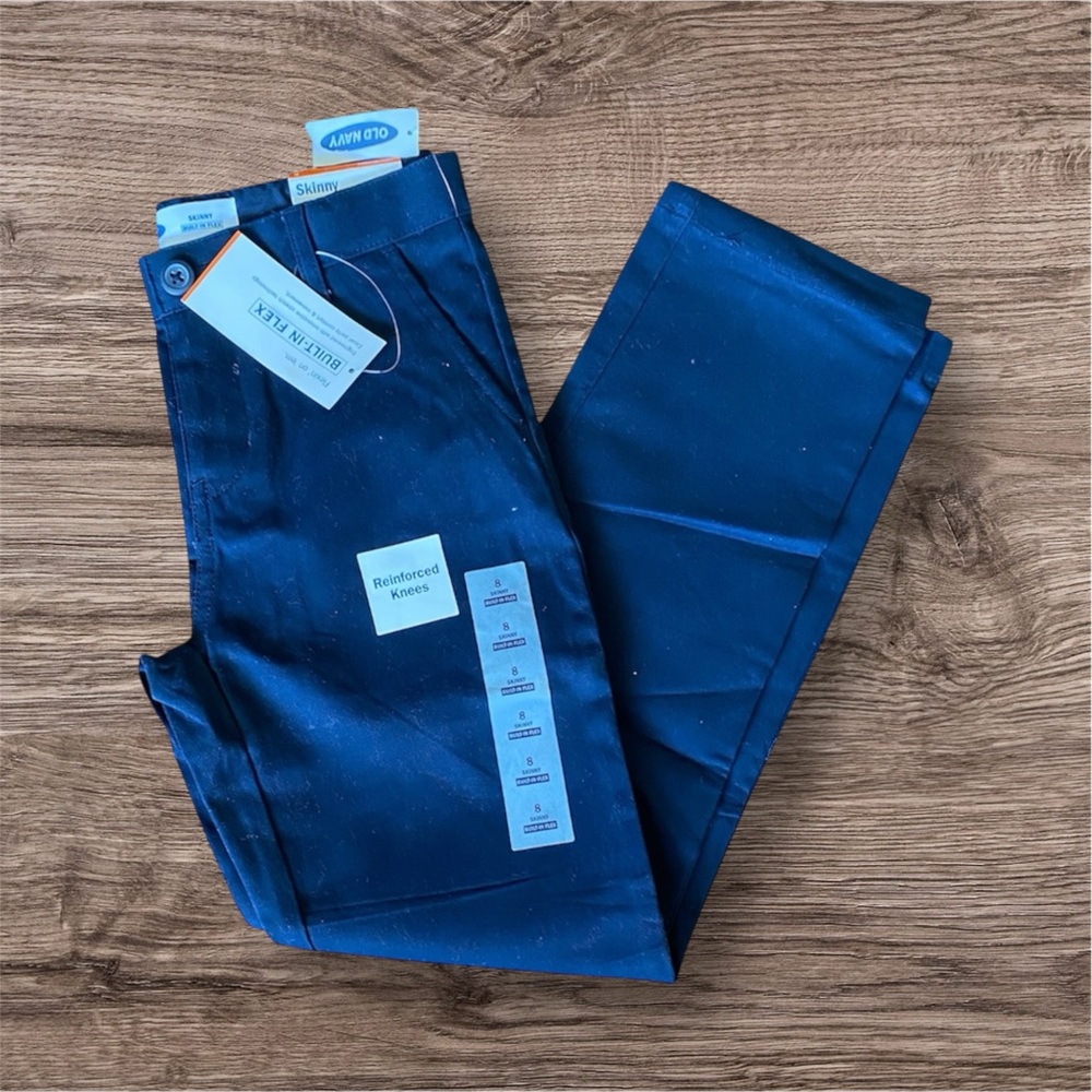 Old Navy Kids Skinny Built-In Flex Uniform Pants For Boys Navy Blue Casual 8